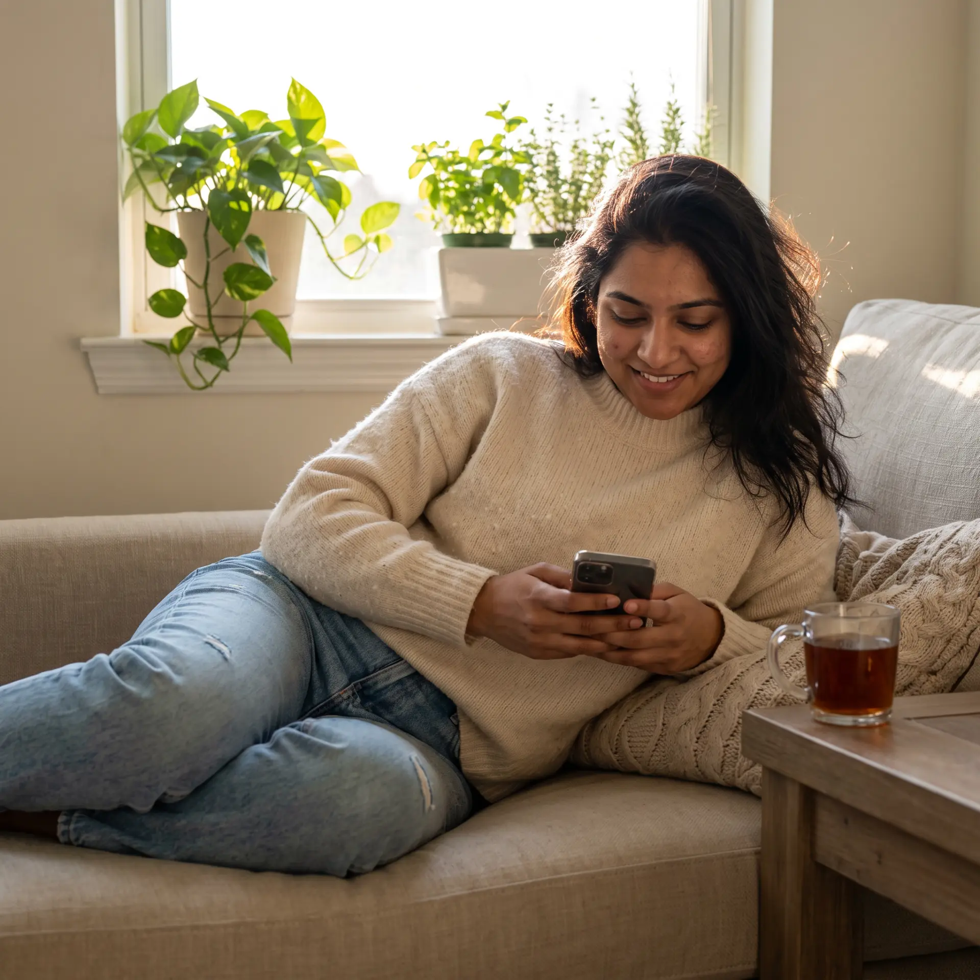 Patient using the Vye app on a phone at home
