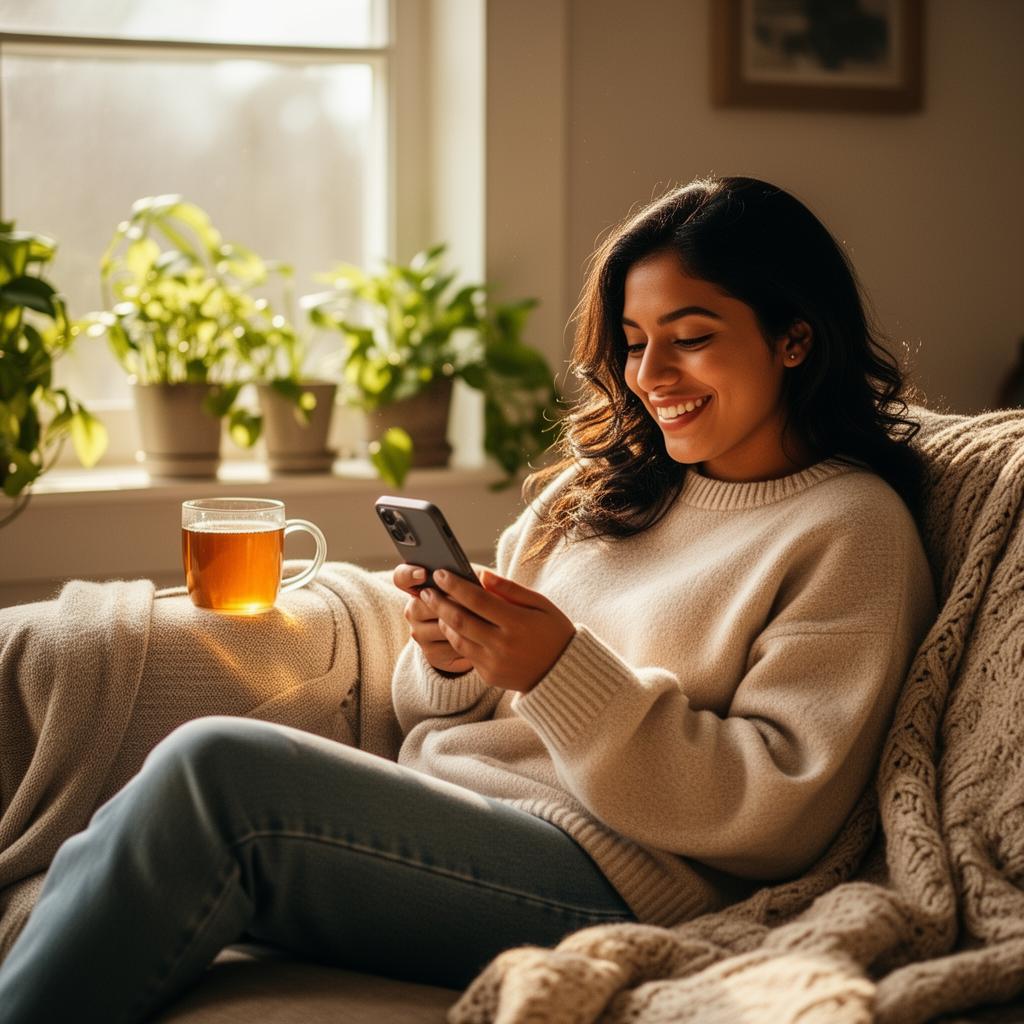 Patient using the Vye app on a phone at home