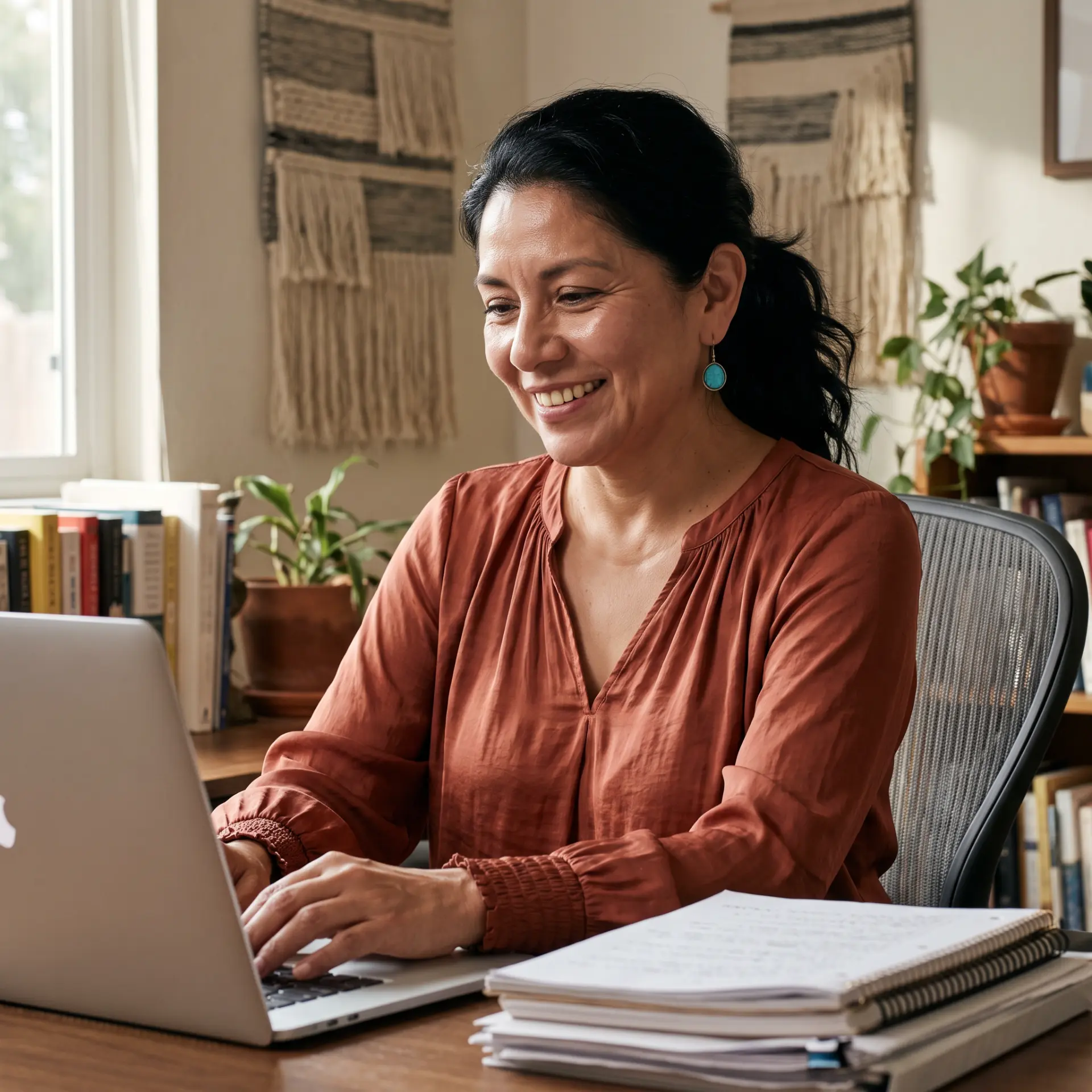 Patient completing her Vye health profile on a laptop at home